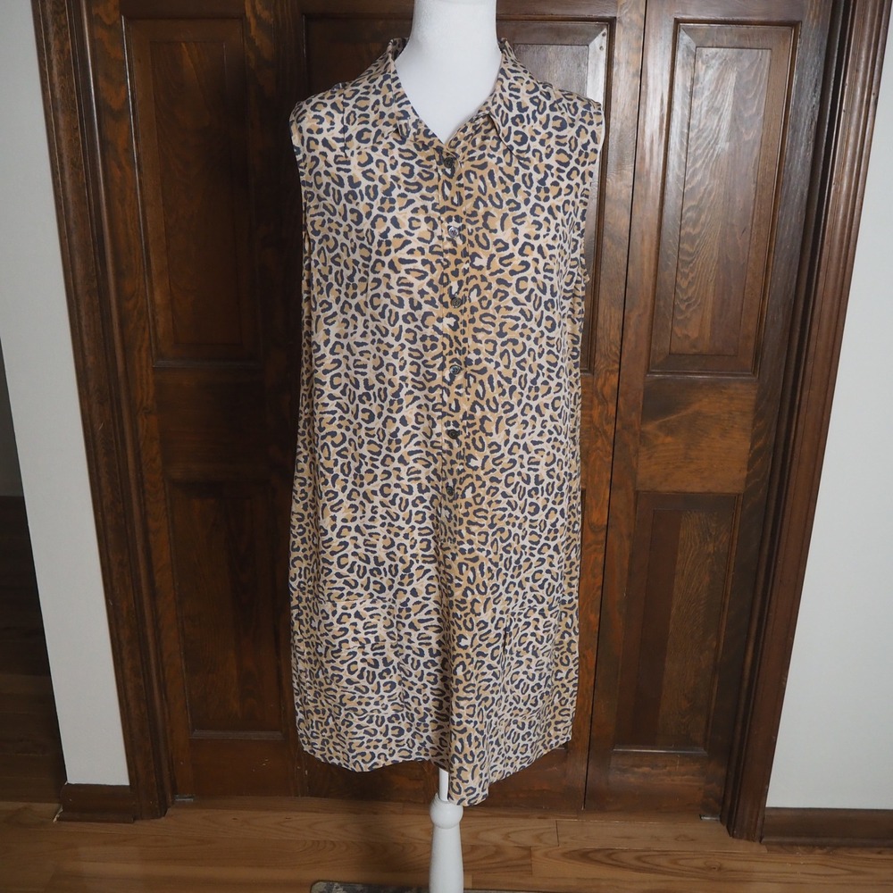 Equipment Femme Lucinda Leopard Print Shirt Dress Sz‎ Large 100% Silk Sleeveless